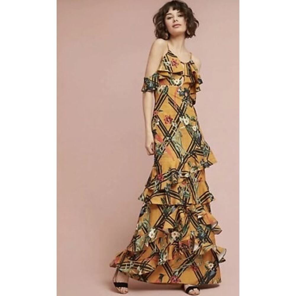PatBO Moana Ruffle Floral Maxi Dress Tiered‎ Size 4